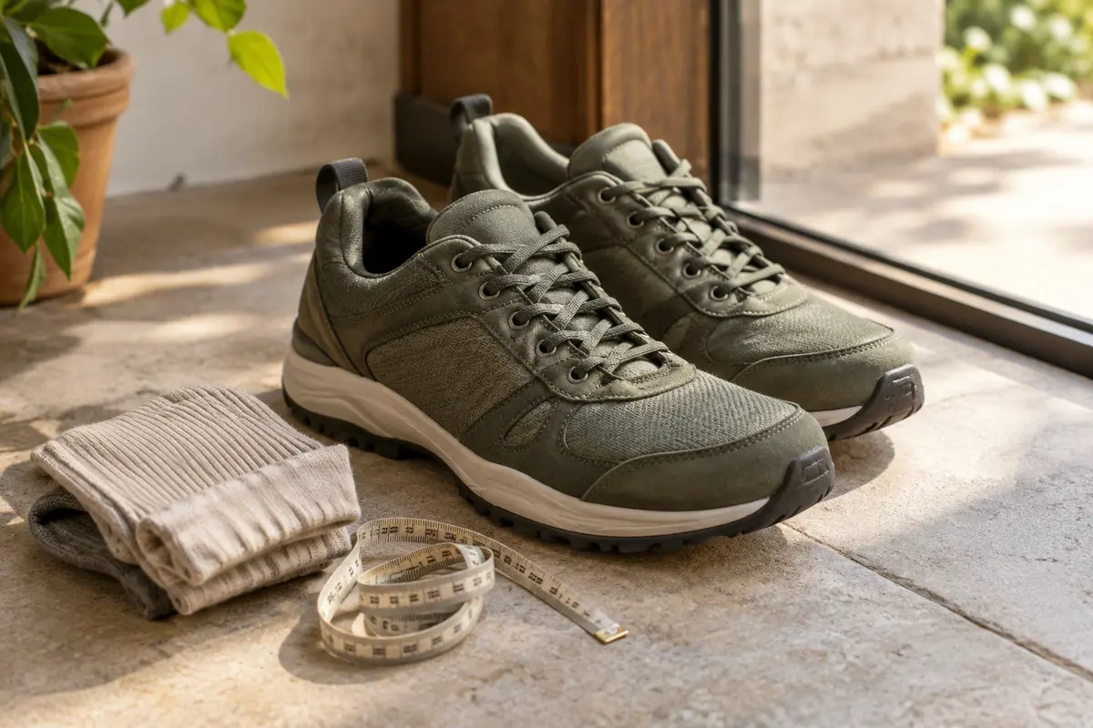 Chaussures de marche urbaines et chaussettes préparées pour un essayage en fin de journée